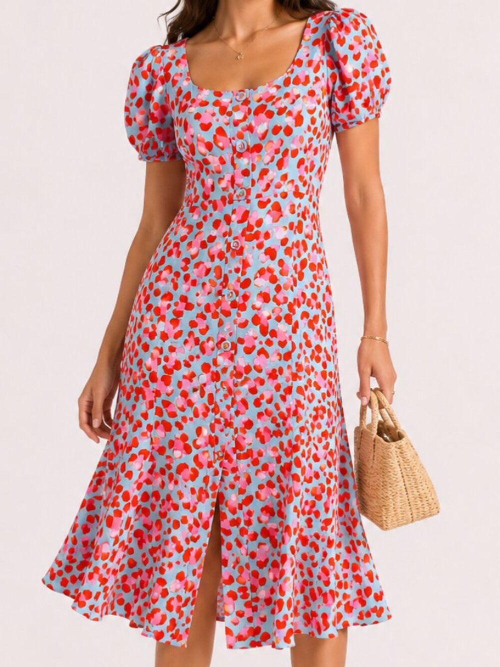 DVF DIANE VON FURSTENBERG Elena Blue Leopard Midi Dress 8 - Picture 1 of 12